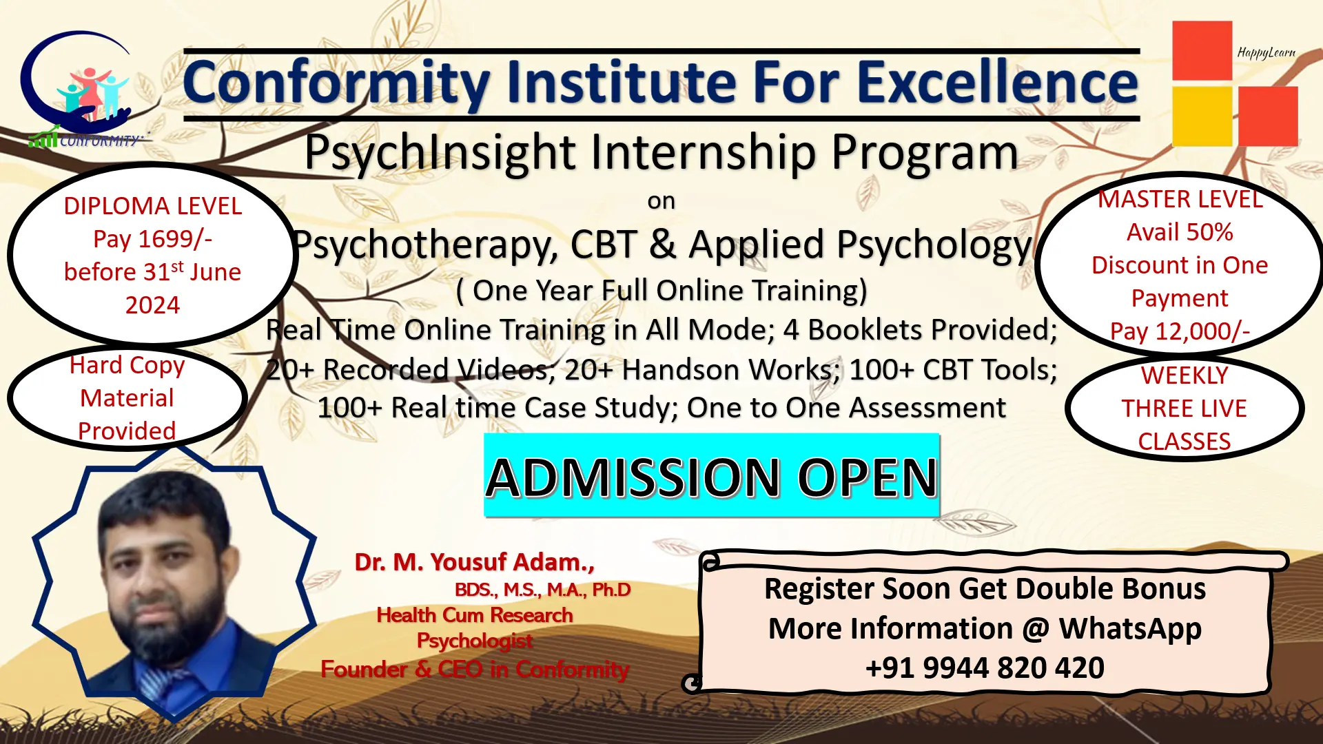 MASTER LEVEL - PsychInsight Internship Program (One Year Online Session)